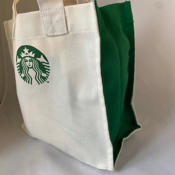 RARE! Starbucks Mini Tote Cream Canvas Green Logo 8"x7.5" Like NEW - Picture 4 of 6